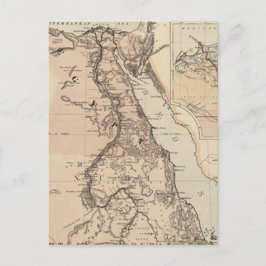 ヴィンテージエジプトとナイルの地図(1885年) ポストカード (正面)
