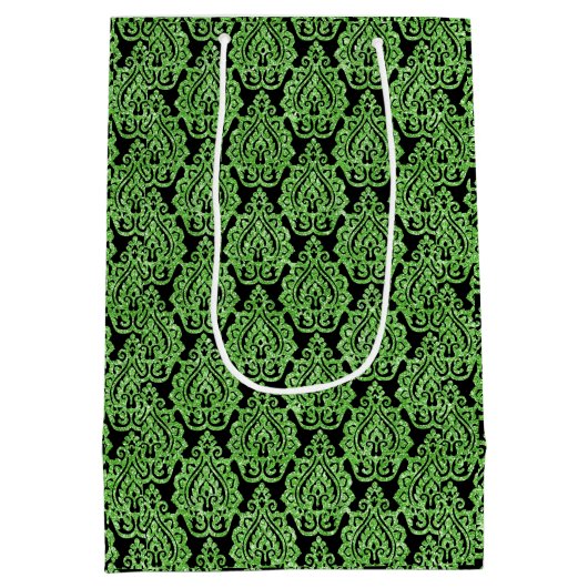 ヴィンテージエジプトグリーングリッター装飾模様 ミディアムペーパーバッグ (裏面)