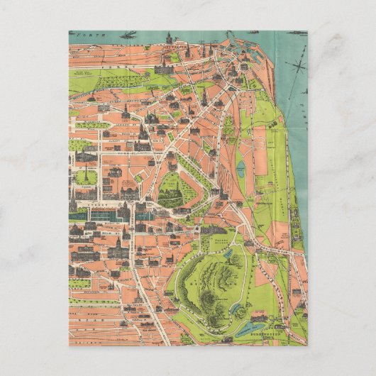 ヴィンテージエジンバラスコットランドの地図（1935年） ポストカード (正面)