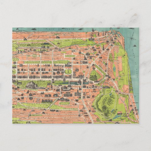 ヴィンテージエジンバラスコットランドの地図（1935年） ポストカード (正面)