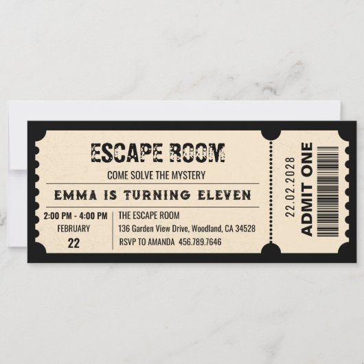 ヴィンテージエスケープルームミステリー誕生日チケットパーティー 招待状 (正面)