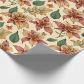 ヴィンテージエステクラシックティックのオレンジのユリ花 ラッピングペーパー (角)