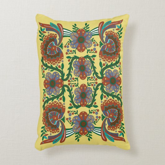 ヴィンテージエストニアフローラフォークアートパターン アクセントクッション (正面(垂直))