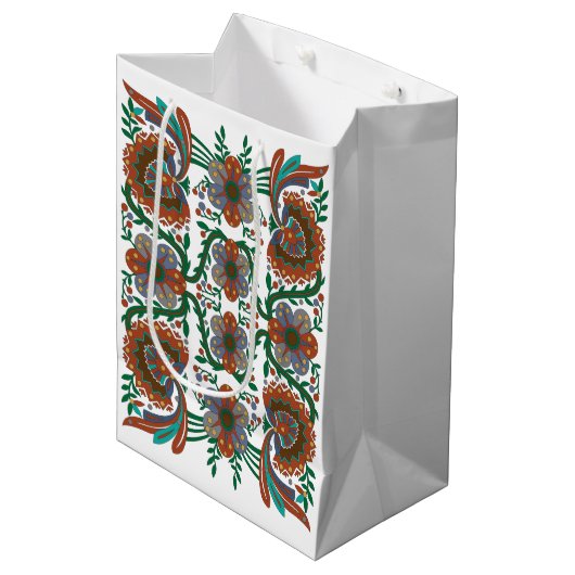 ヴィンテージエストニアフローラフォークアートパターン ミディアムペーパーバッグ (正面アングル)