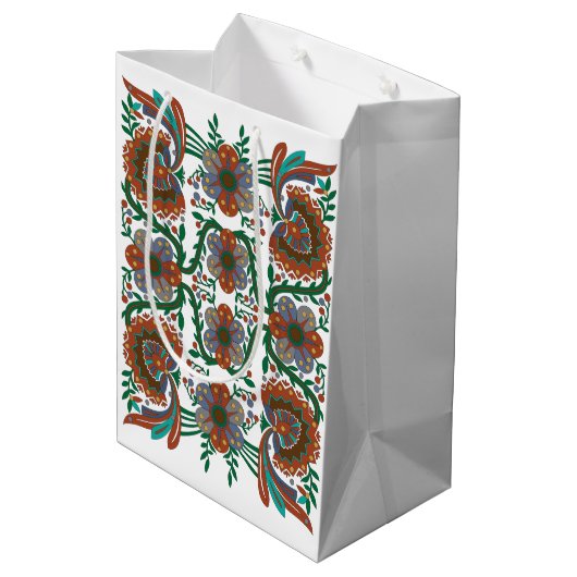 ヴィンテージエストニアフローラフォークアートパターン ミディアムペーパーバッグ (裏面アングル)