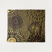 ヴィンテージエスニックフローラブラック金ゴールドパターンタペストリー タペストリー (正面(横))