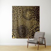 ヴィンテージエスニックフローラブラック金ゴールドパターンタペストリー タペストリー (インサイチュ)