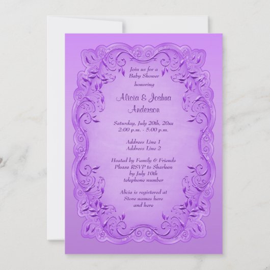 ヴィンテージエスニックプリンセスツインズベビーシャワーパープル 招待状 (裏面)