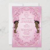 ヴィンテージエスニックプリンセスツインズベビーシャワーピンク 招待状 (裏面)