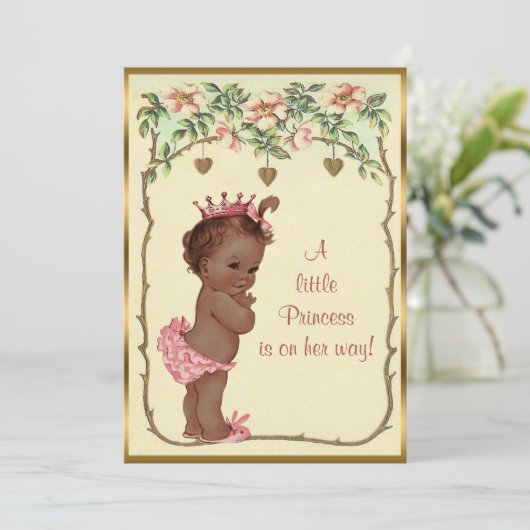 ヴィンテージエスニックプリンセスバラ&ハートベビーシャワー 招待状 (スタンド正面)