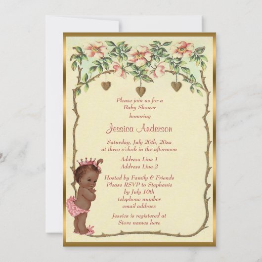 ヴィンテージエスニックプリンセスバラ&ハートベビーシャワー 招待状 (裏面)