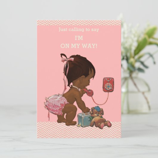 ヴィンテージエスニックベビーオンフォンベイビーシャワーシェブロン 招待状 (スタンド正面)