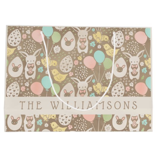 ヴィンテージエッグズバニーチックイースターパーソナライズされた ラージペーパーバッグ (裏面)