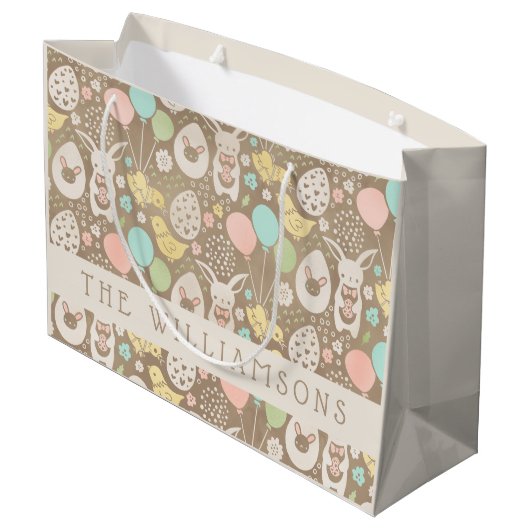 ヴィンテージエッグズバニーチックイースターパーソナライズされた ラージペーパーバッグ (裏面アングル)