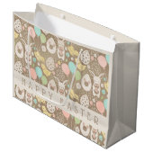 ヴィンテージエッグズバニーチックイースターパーソナライズされた ラージペーパーバッグ (正面アングル)