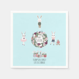 ヴィンテージエッグバニーワイルドフラワーパーソナライズされた復活祭 スタンダードカクテルナプキン