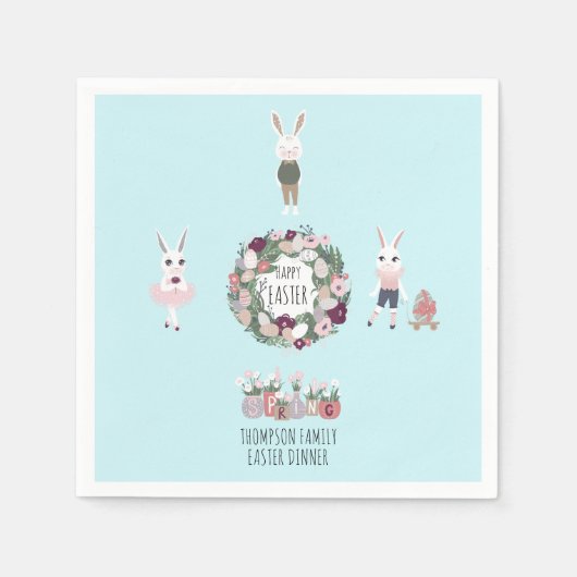 ヴィンテージエッグバニーワイルドフラワーパーソナライズされた復活祭 スタンダードカクテルナプキン (正面)