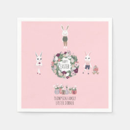 ヴィンテージエッグバニーワイルドフラワーパーソナライズされた復活祭 スタンダードカクテルナプキン