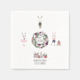 ヴィンテージエッグバニーワイルドフラワーパーソナライズされた復活祭 スタンダードカクテルナプキン