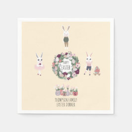 ヴィンテージエッグバニーワイルドフラワーパーソナライズされた復活祭 スタンダードカクテルナプキン