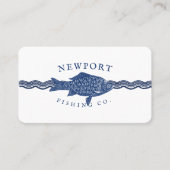 ヴィンテージエッチングスタイル魚、波海テーマ白 名刺 (正面)