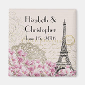 ヴィンテージエッフェルタワーとピンク結婚の花の日 マグネット (正面)