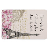 ヴィンテージエッフェルタワーとピンク結婚の花のSTD マグネット (横)