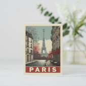 ヴィンテージエッフェルタワーカフェパリフランスウォータカラー ポストカード (スタンド正面)