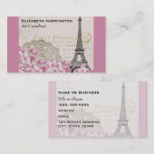 ヴィンテージエッフェルタワーコラージュとピンクのWIldflower 名刺 (正面/裏面)