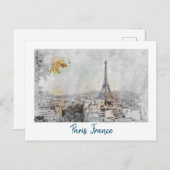 ヴィンテージエッフェルタワートラベルポストカード – レトロパリ ポストカード (正面/裏面)