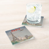 ヴィンテージエッフェルタワーパリエアトラベルリトグラフ ガラスコースター (アングル)