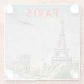 ヴィンテージエッフェルタワーパリエアトラベルリトグラフ ガラスコースター (裏面)