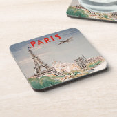ヴィンテージエッフェルタワーパリエアトラベルリトグラフ コースター (左側)