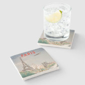 ヴィンテージエッフェルタワーパリエアトラベルリトグラフ ストーンコースター (横)