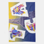 ヴィンテージエッフェルタワーパリエアトラベル広告ズ キッチンタオル (縦)