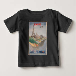ヴィンテージエッフェルタワーパリエアトラベル広告ズ ベビーTシャツ