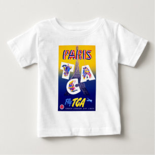 ヴィンテージエッフェルタワーパリエアトラベル広告ズ ベビーTシャツ