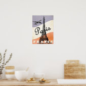 ヴィンテージエッフェルタワーパリエアトラベル広告ズ ポスター (キッチン)