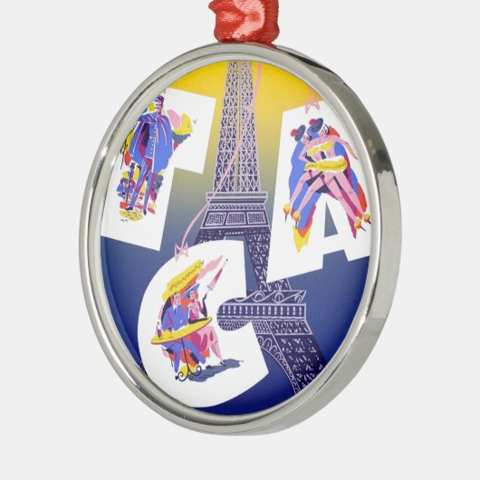 ヴィンテージエッフェルタワーパリエアトラベル広告ズ メタルオーナメント (左)