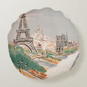 ヴィンテージエッフェルタワーパリエアトラベル広告ズ ラウンドクッション (裏面)