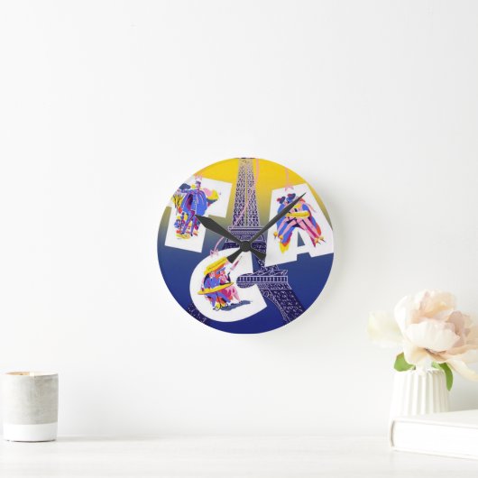 ヴィンテージエッフェルタワーパリエアトラベル広告ズ ラウンド壁時計 (ホーム)