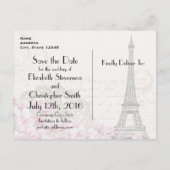 ヴィンテージエッフェルタワーパリジャンスタイル保存日付 案内ポストカード (裏面)