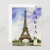 ヴィンテージエッフェルタワーパリフランスウォーター ポストカード (正面/裏面)