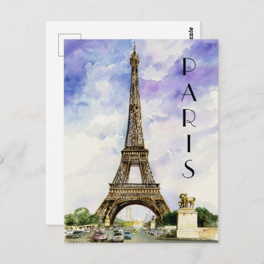 ヴィンテージエッフェルタワーパリフランスウォーター ポストカード (正面/裏面)