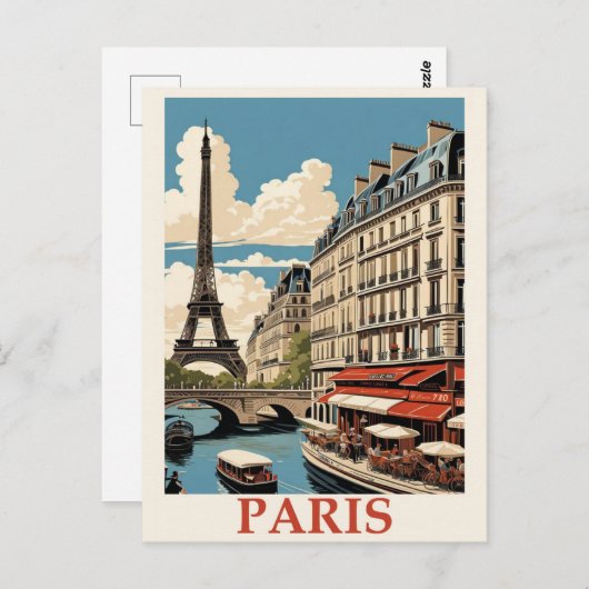 ヴィンテージエッフェルタワーパリフランスセーヌカフェ ポストカード (正面/裏面)