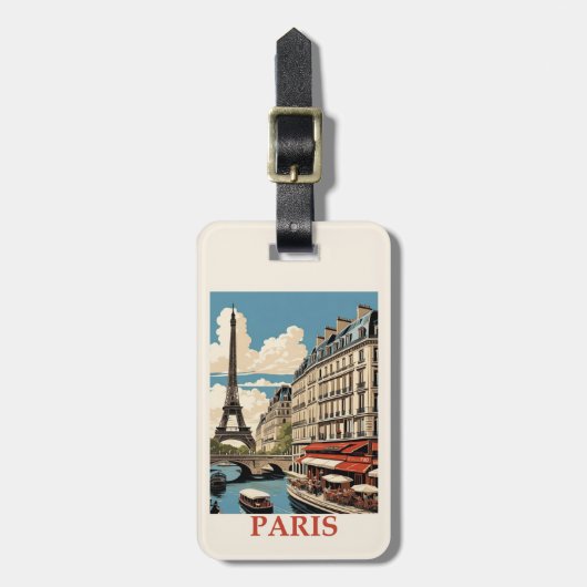 ヴィンテージエッフェルタワーパリフランスセーヌカフェ ラゲッジタグ (正面縦)