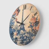 ヴィンテージエッフェルタワーパリフランス絵画ズウォール ラージ壁時計 (傾斜)