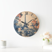 ヴィンテージエッフェルタワーパリフランス絵画ズウォール ラージ壁時計 (ホーム)