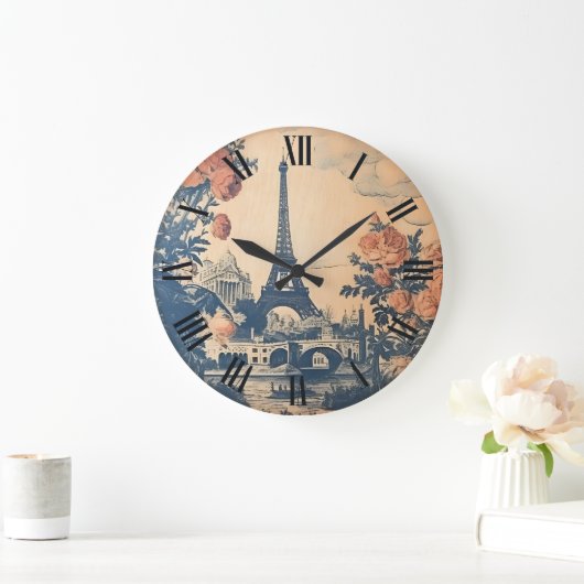 ヴィンテージエッフェルタワーパリフランス絵画ズウォール ラージ壁時計 (ホーム)