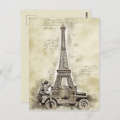 ヴィンテージエッフェルタワーパリフランス軍隊 ポストカード (正面/裏面)